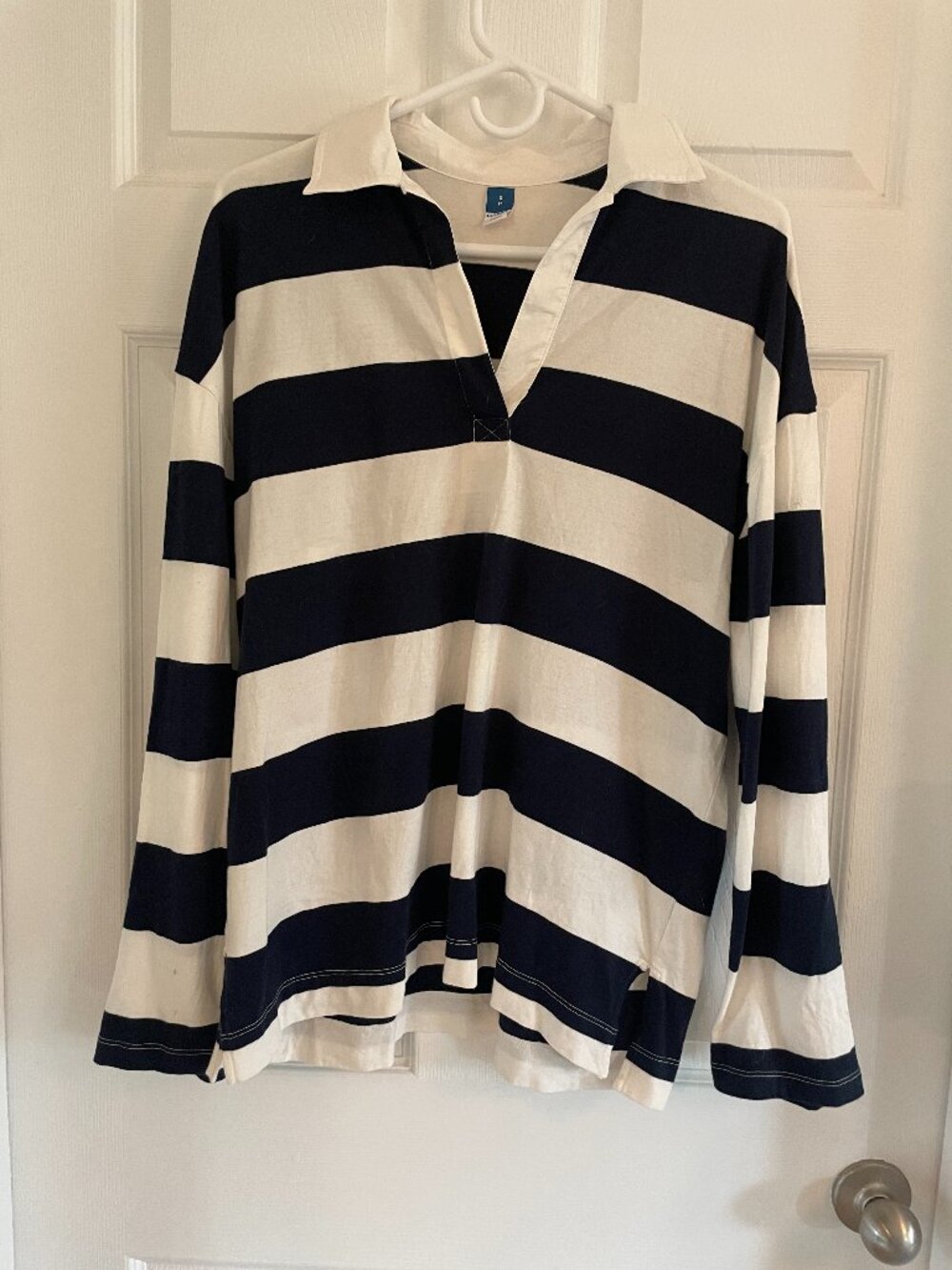 Old Navy Rugby Shirt Navy White Striped Long Sleeve Size S